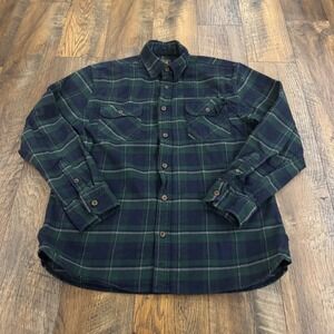 Jachs MFG Heritage Flannel Shirt Mens Large Green Navy Blue Plaid Cotton Cabin